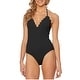 Jessica Simpson Womens Scalloped Edge Textured One-Piece Swimsuit Black X-Large - Thumbnail 0