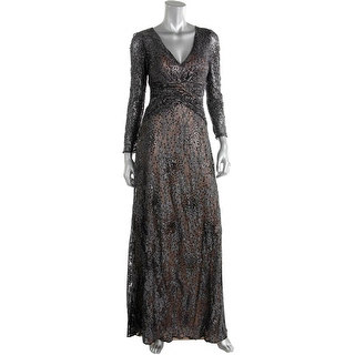 David Meister Womens Metallic Sequined Evening Dress