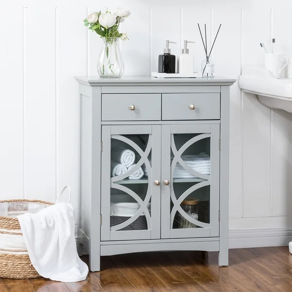 Glitzhome 32-INCH Gray Floor Cabinet with Double Doors and Drawer