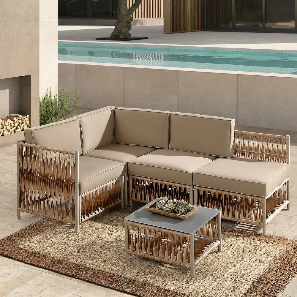 Art Leon 5-Piece Outdoor Sofa and Coffee Table Set with Cushions