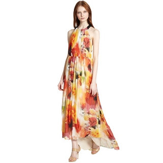 Alice & Olivia Ryan Open Back Floral Print High Low Maxi Gown Dress