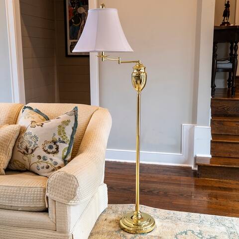Swing-arm Floor Lamp with Faux Silk Shade