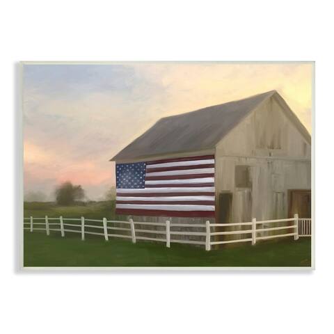 Stupell Industries American Flag Rural Barn Sunset Farm Landscape Wood Wall Art, Design by Amy Hall - Multi-Color