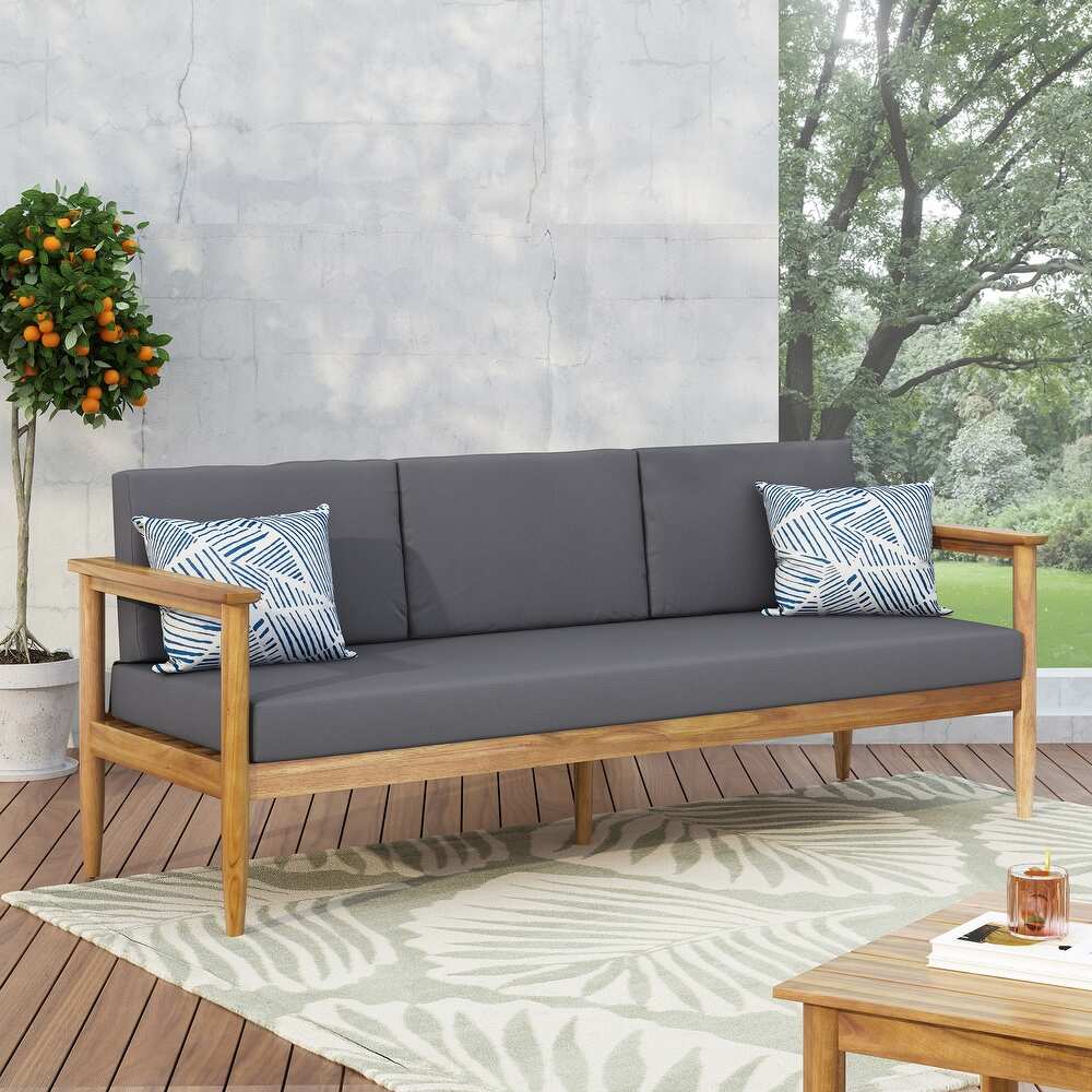Magnolia Outdoor Acacia Wood 3 Seater Sofa by Christopher Knight Home