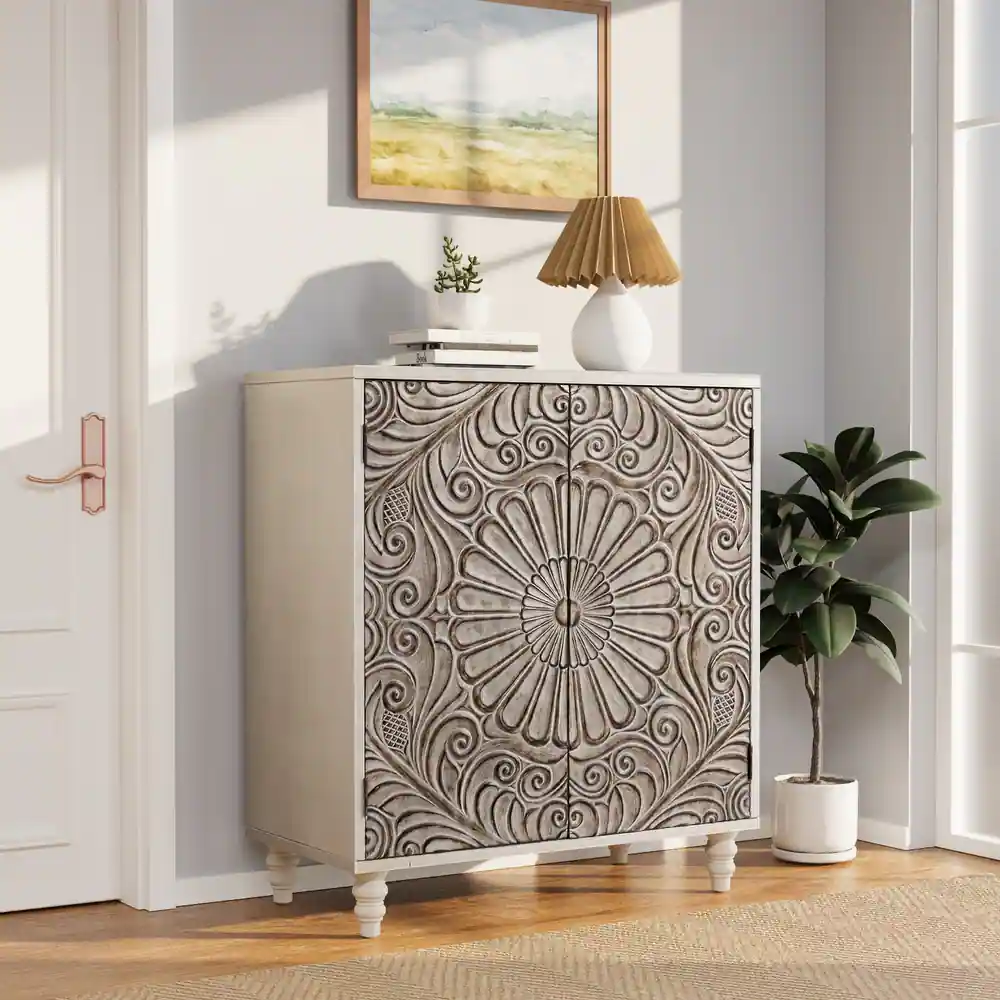 COSIEST Solid Wood Buffet Sideboard Storage Cabinet