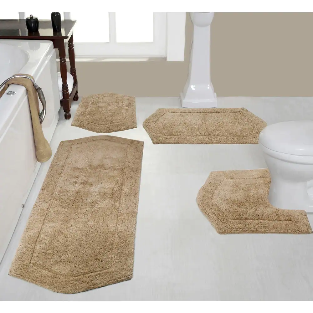 Home Weavers Waterford Collection Rugs Cotton Bath Rug Soft Absorbent Non Slip Bath Mats Washable 4 Piece Set with Contour