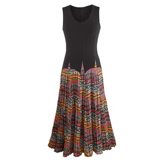 Women's Mixed Fabrics Maxi Dress - Black Sleeveless Top Patterned Skirt