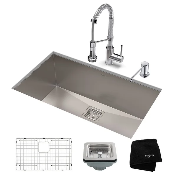 Kraus 3-in-1 Set Undermount Kitchen Sink, Pulldown Faucet, Dispenser