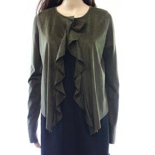 INC NEW Olive Green Faux-Suede Women's Size Small S Ruffled Jacket