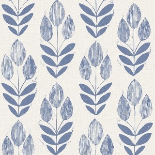 Brewster 2535-20652 Scandinavian Blue Block Print Tulip Wallpaper