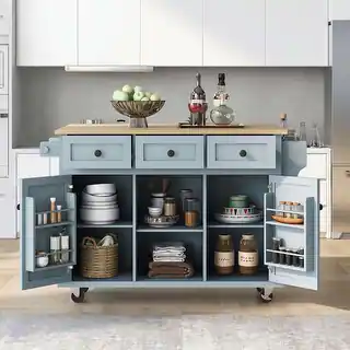 53-inch Width Kitchen Island with Drop-Leaf Countertop