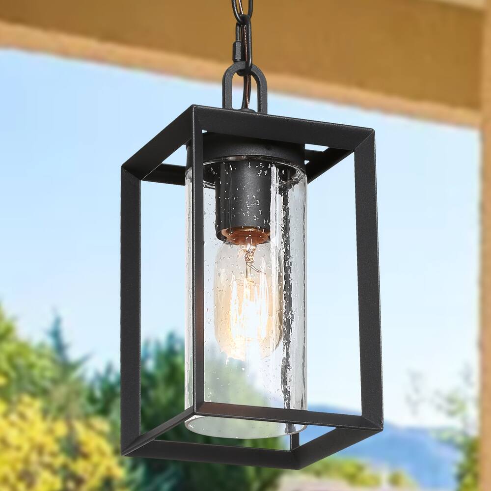 Modern Black Outdoor Pendant Lighting Hanging for Porch, Garage - L 5'' x W 5'' x H 70.5''