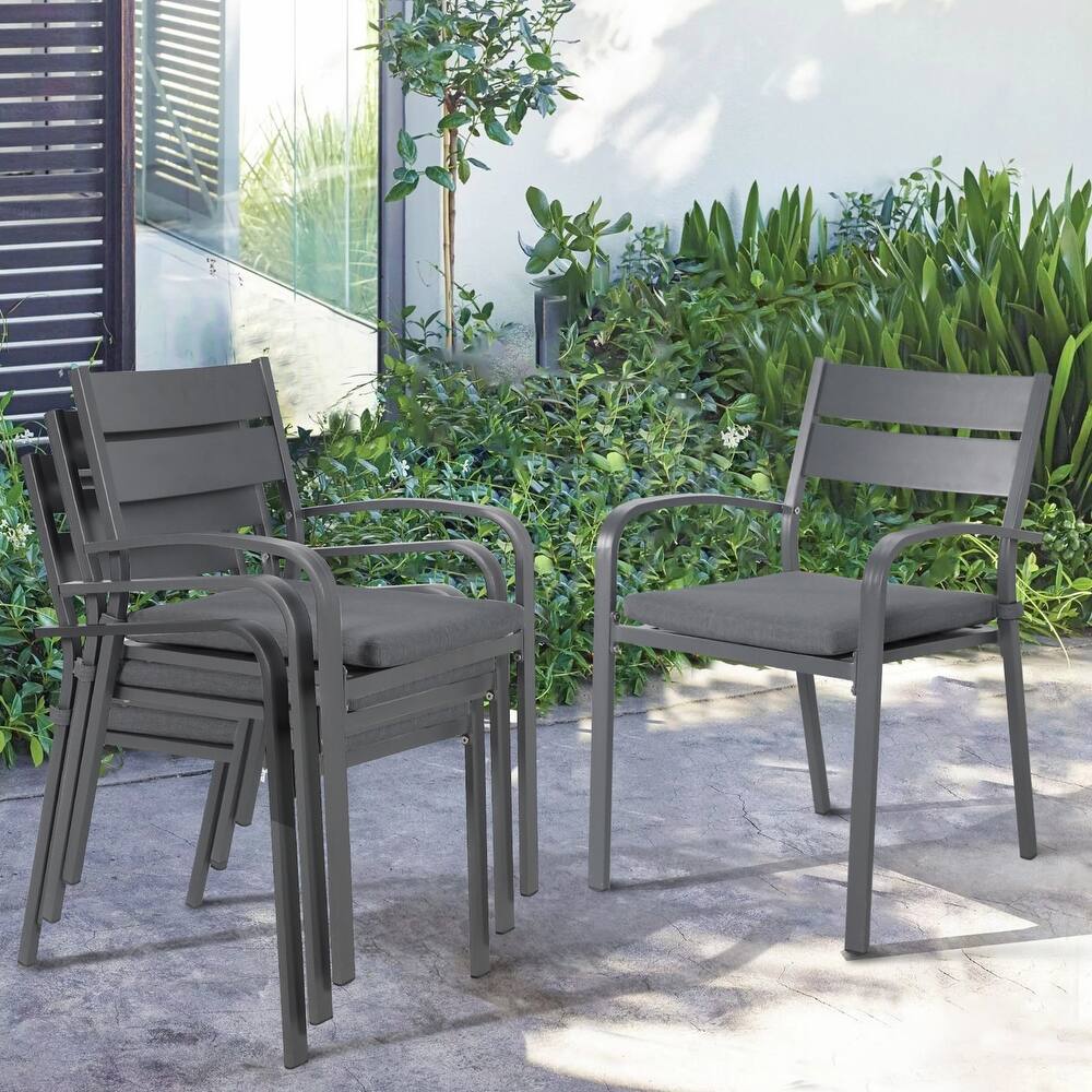 Outdoor Stackable Aluminum Dining Chair with Cushion (Set of 4)