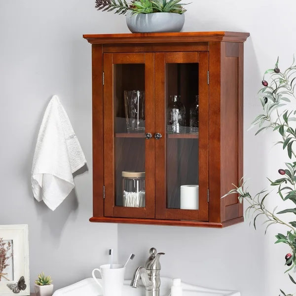 Glitzhome 24"H Modern Wall Bathroom Storage Cabinet with Double Doors