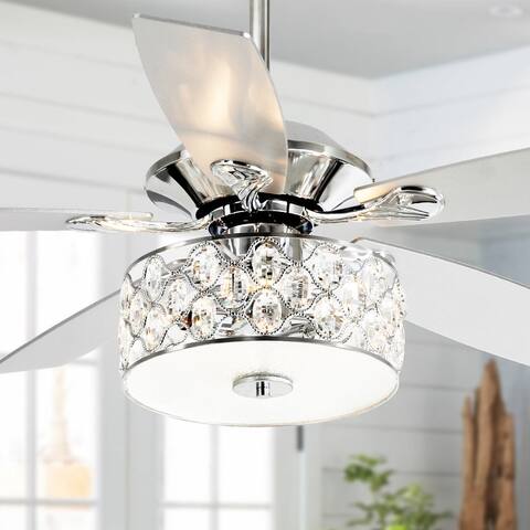 52-inch Crystal Chandelier Wooden 5-Blade Ceiling Fan with Remote