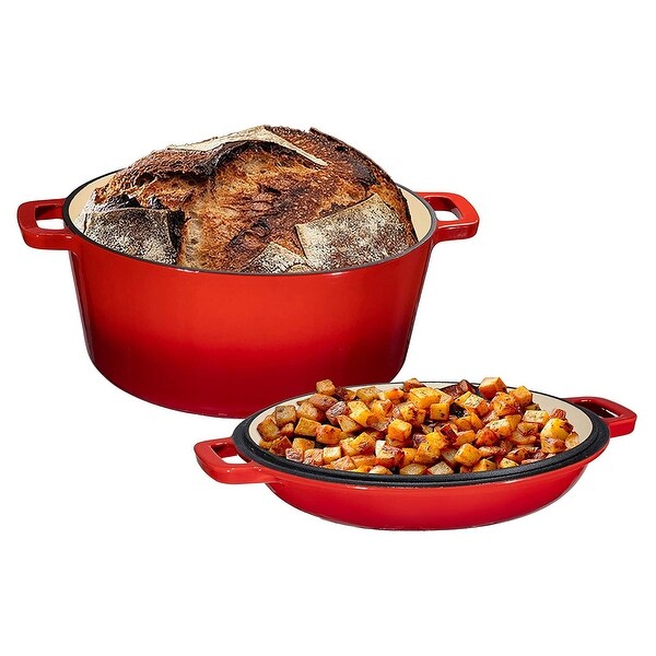 2-in-1 Enameled Cast Iron Double Dutch Oven and Skillet Lid
