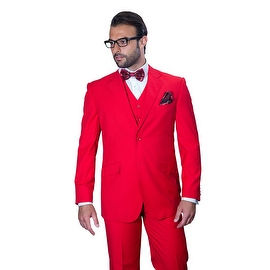 ST-100 Men's 3pc Solid RED Suit, Modern Fit, 2 Button, 2 Side Vent, Flat Front Pants