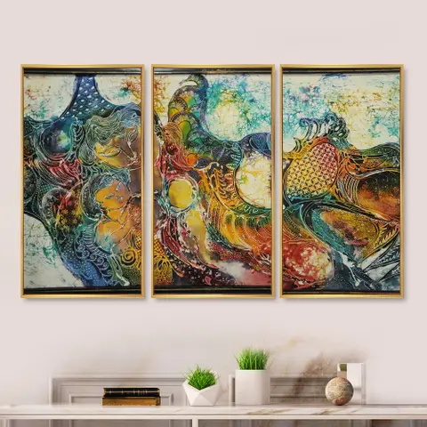 Designart 'Mother With Child In Batik' Modern Framed Canvas Wall Art Print Set of 3 - 4 Colors of Frames