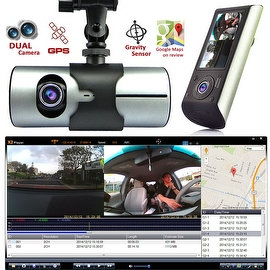 Indigi® NEW XR300 CarDVR DashCam DualCamera(Front+Rear) Recorder with 2.7" Split LCD w/ GPS Tracker & 32gb microSD included