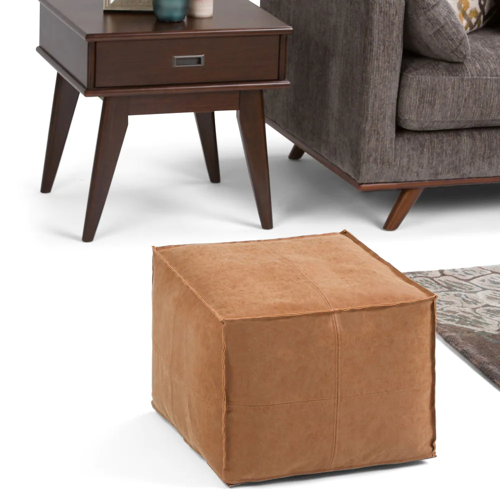 WYNDENHALL Wendal Boho Square Pouf in Faux Leather