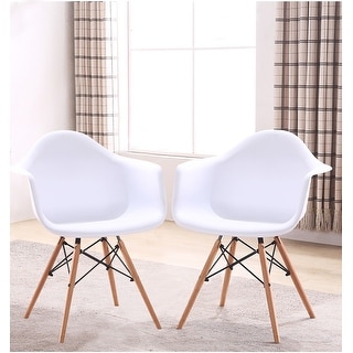 Retro-classic Eames Style Wood Leg White Accent Chair with Arms ( Set of 2 )