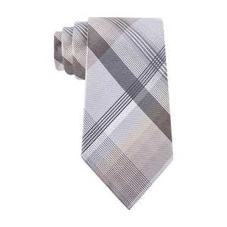 Geoffrey Beene Plaid Instinct Classic Silk Blend Necktie Light Brown Tie