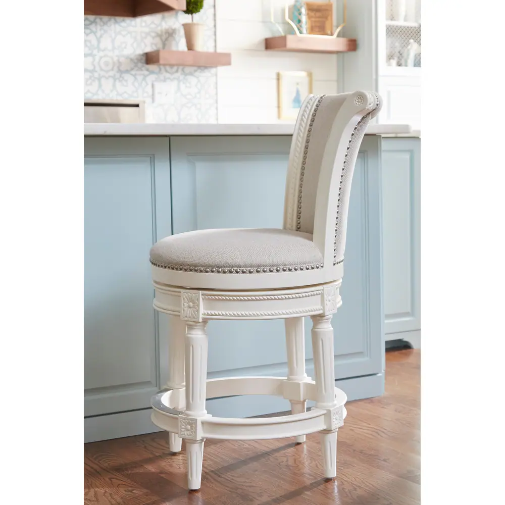 NewRidge Home Chapman Counter Height Swivel Barstool, Alabaster White with Straw Gold Upholstered Seat