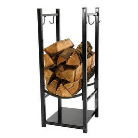 Sunnydaze Indoor/Outdoor Fireside Log Rack with Tool Holders, 13 Inch Wide x 32