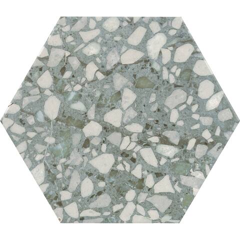 Industry Tile 9x10 Hexagon Terrazzo Green Porcelain Tile (16 pc, 8.08 sq ft per case)