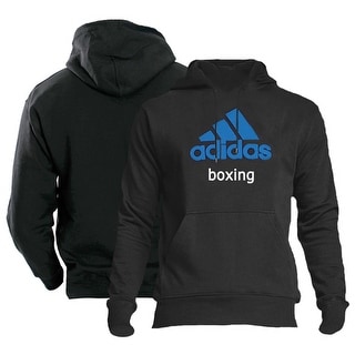 Adidas Community Line Boxing Pullover Hoodie - Black/Solar Blue (Option: S)