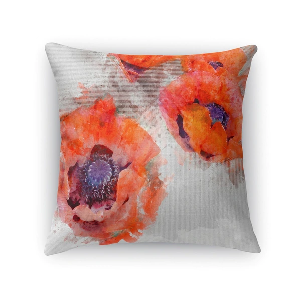 Kavka Designs orange/ grey/ ivory watercolor poppies accent pillow with insert