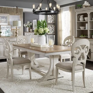 Farmhouse Reimagined Antique White with Chestnut Trestle Table