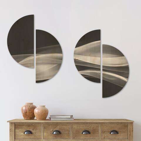 Designart 'Glittering Silver Pattern' Abstract Wood Wall Art Set of 4 Half Circles