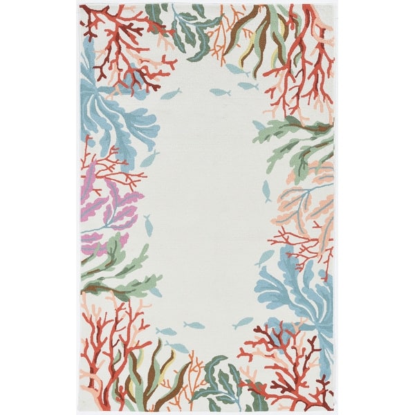 Domani Reef Coral Bordered Hand-hooked Area Rug