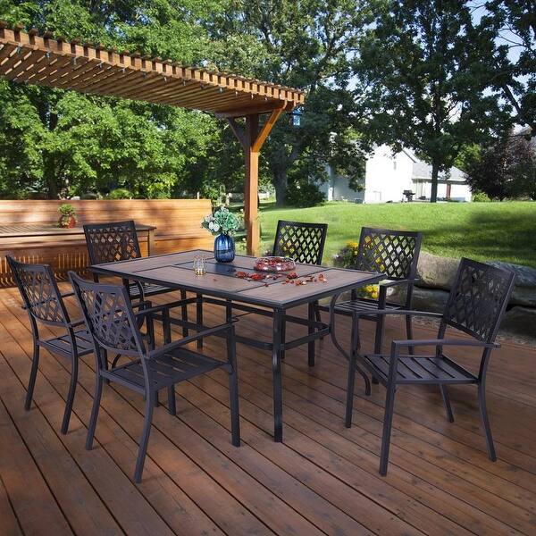 Sophia & William 7 Pieces Patio Steel Dining Set with 6 Steel Garden Chairs and 1 Patio Umbrella Rectangle Table