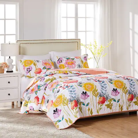 Greenland Home Fashions Watercolor Dream 100% Cotton Modern Floral Quilt Set