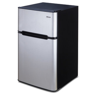 Della 3.2 Cubic ft 2 Door Fridge and Freezer, Refrigerator, Stainless Steel