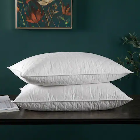 2 Pack Quilted Down Feather Bed Pillows - White