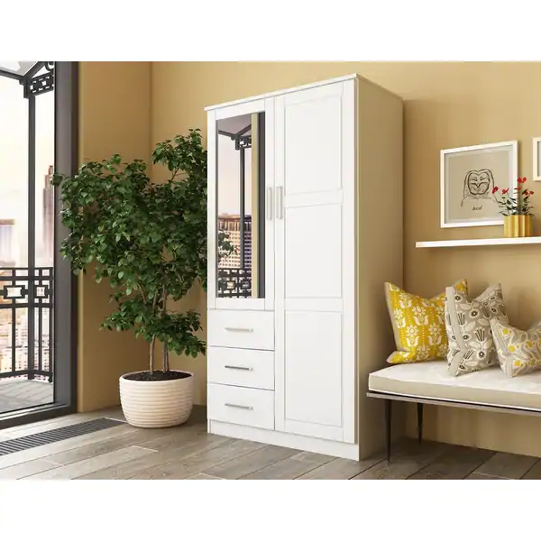 Metro Solid Wood 2-door Wardrobe with Mirror by Palace Imports