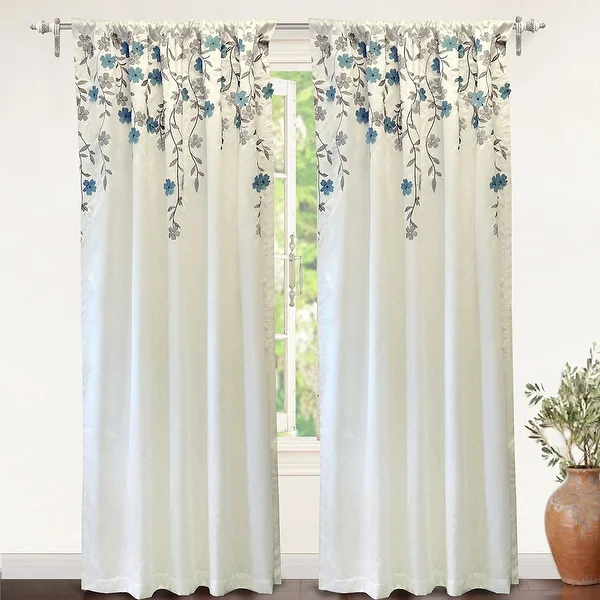 Porch & Den Oneida Floral Embroidered Faux Silk Window Curtain Panel
