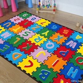 Allstar Kids / Baby Room Area Rug. A-Z 1-9 Learn ABC / Alphabet Puzzle. Bright Colorful Vibrant Colors (3' 3" x 4' 10")