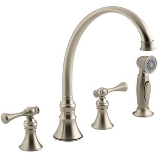 Kohler K-16109-4A Double Handle Kitchen Faucet with Metal Traditional Lever Handles and Sidespray from the Revival Series