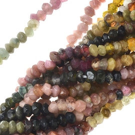 Graduated Tourmaline Gemstone Beads, Faceted Rondelles 2x3mm, 13 Inch Strand, Multi
