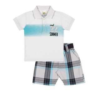 Baby Boy Outfit Infant Polo Shirt and Plaid Shorts Set Pulla Bulla 3-12 Months