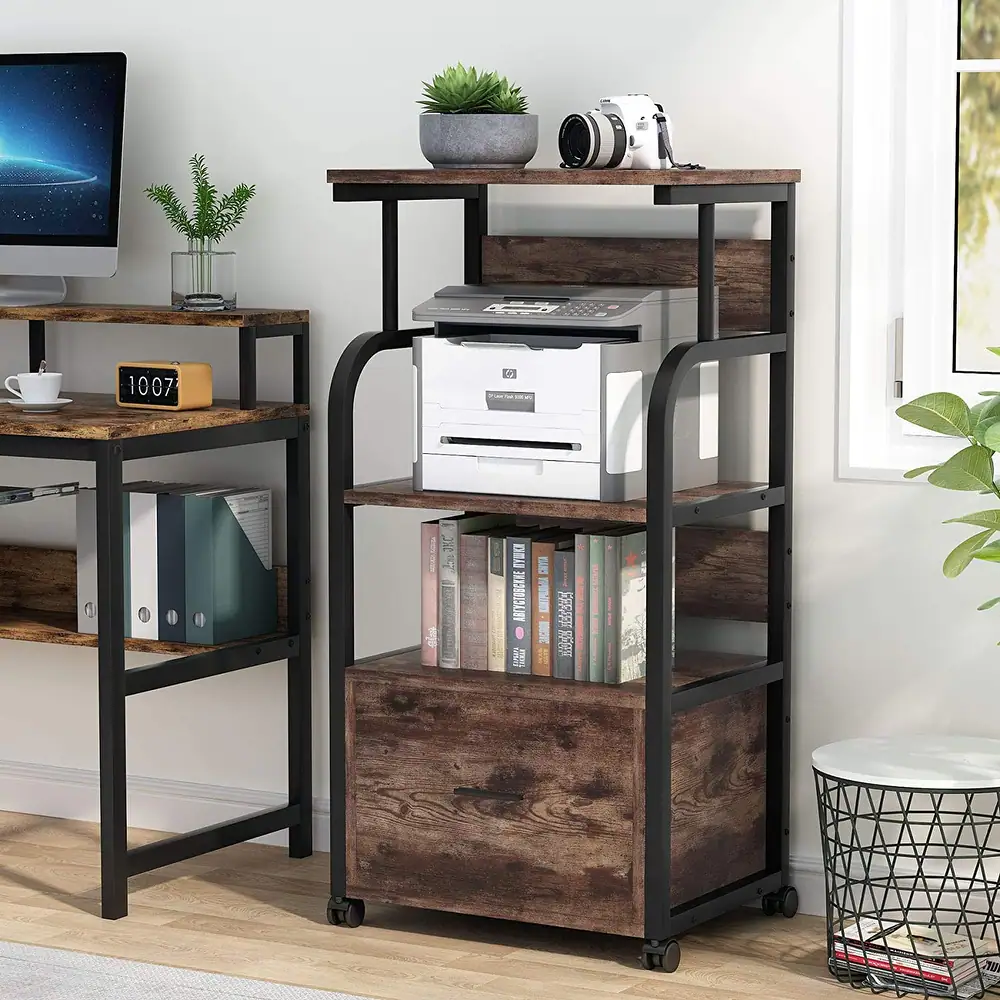 Mobile Printer Stand with File Drawer and Open Storage