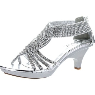 Delicacy Womens Angel-37A Open Toe Med Heel Wedding Dress Sandal Shoes - Silver