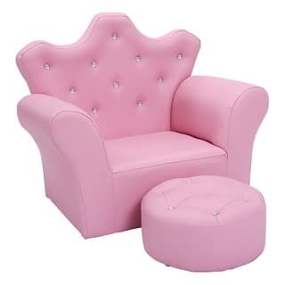 Costway Pink Kids Sofa Armrest Chair Couch Children Toddler Birthday Gift w/ Ottoman