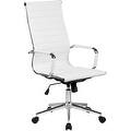 2xhome White Executive Ergonomic High Back Eames Office Chair Ribbed PU Leather Swivel for Manager Conference Computer Desk