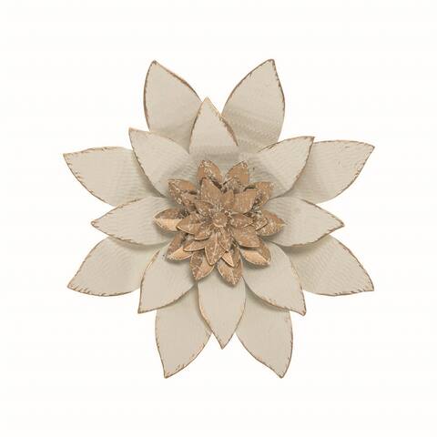 Foreside Home & Garden 10.7 x 10.3 inch White Metal Layered Lotus Flower Wall Décor