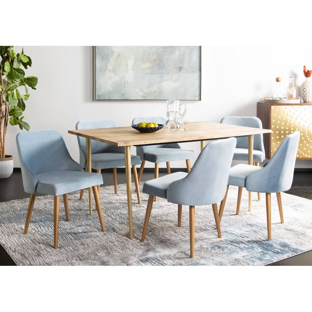 SAFAVIEH 18.3" Lulu Upholstered Dining Chair - Slate Blue / Gold (Set of 2) - 21" x 22" x 31"